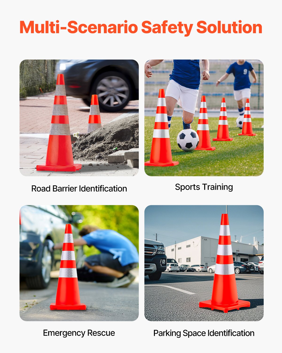 VEVOR 6 pcs. Safety Cones, 37 x 90 cm Traffic Cones, PVC Construction Cones, Reflective Collars, Traffic Cones with Weighted Base, Traffic Control, Parking in Driveways and School Improvements