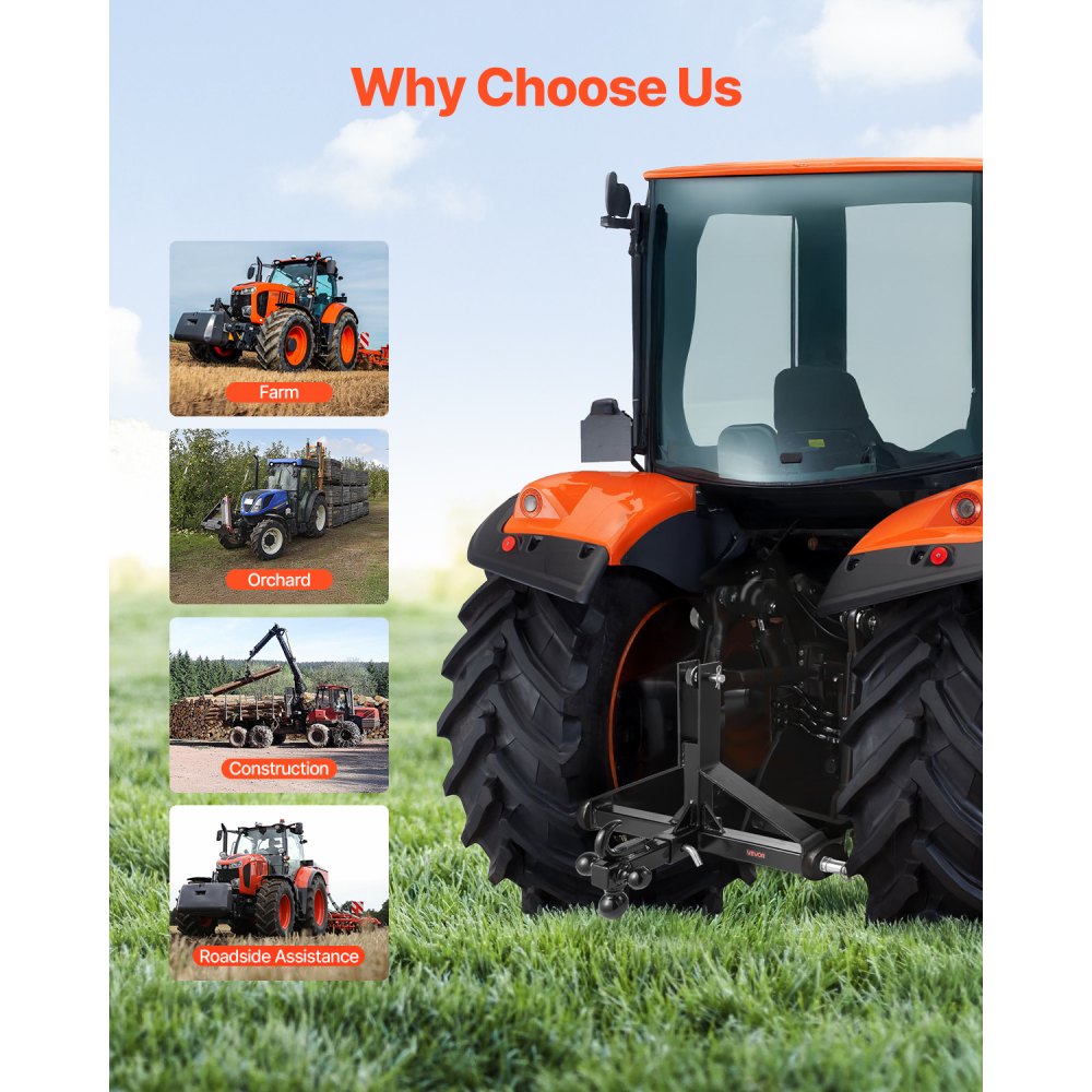 VEVOR 3-Punkt-Anhängerkupplung 660x165x450 mm, 3-Punkt-Schnellkupplungsaufsatz, Traktor-Dreipunktaufnahme, kompatibel mit Kubota, Mahindra, Ford, Yanmar, John Deere, Massey Ferguson