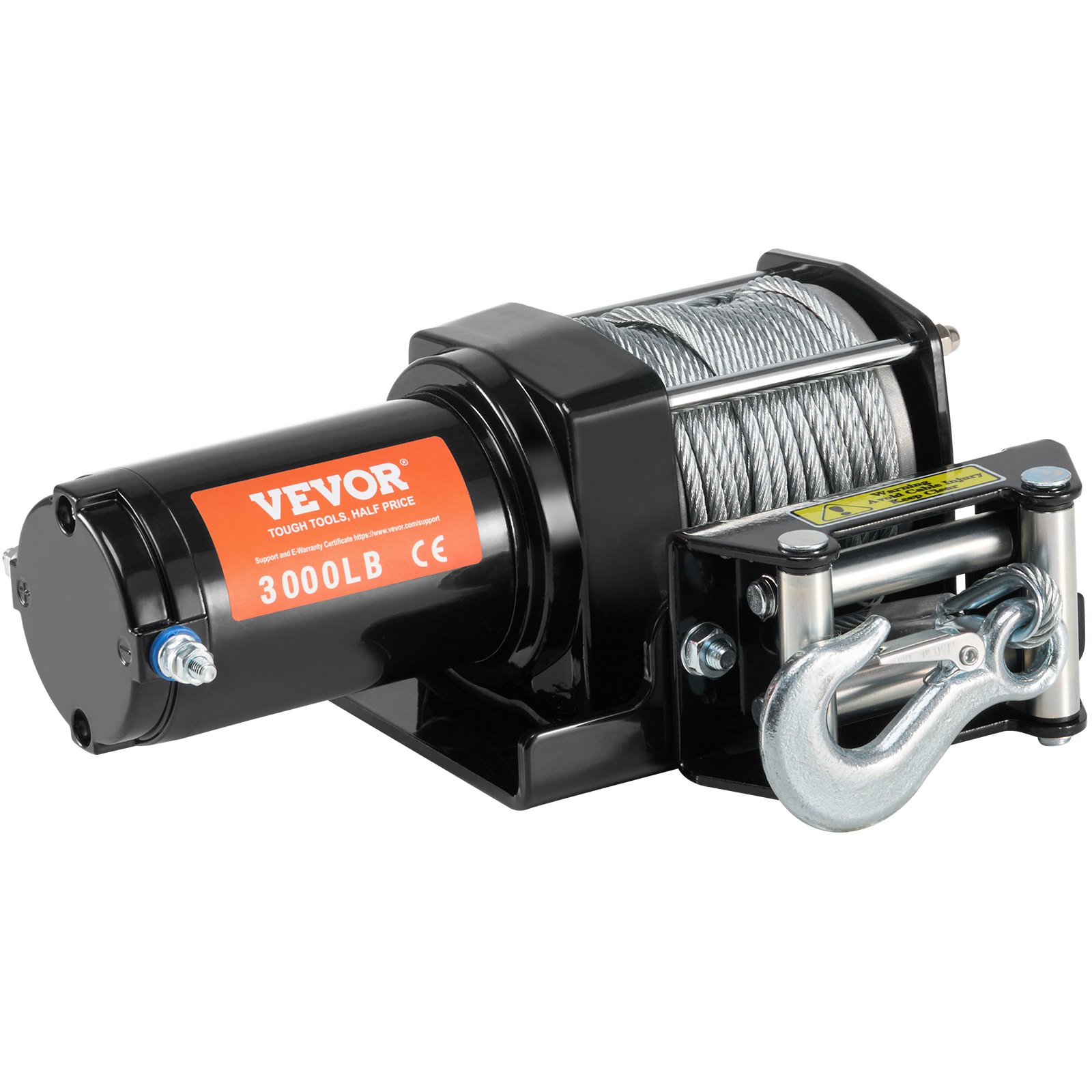 VEVOR Elektrische Seilwinde, 3000 lb Zugkraft, 12 V DC für ATV/UTV, mit Φ3/16 Zoll x 39 Fuß Stahlkabel, Rollenseilführung, Kabelfernbedienung, IP55 Wasserbeständigkeit, Ideal für UTV ATV Offroad-Bergung