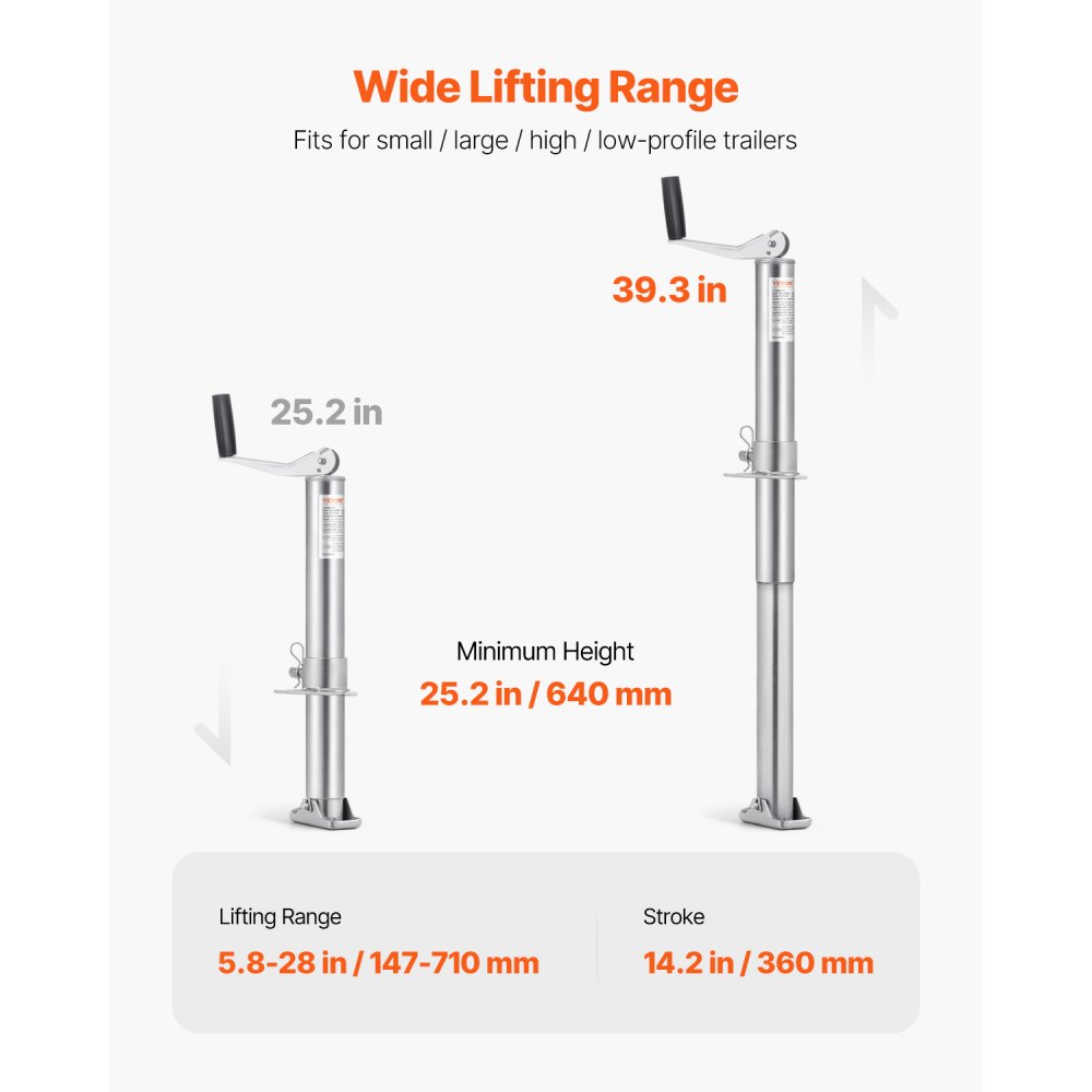VEVOR Anhängerheber 147–507mm Anhängerstütze Reiseanhänger Ausdrehstütze 907kg