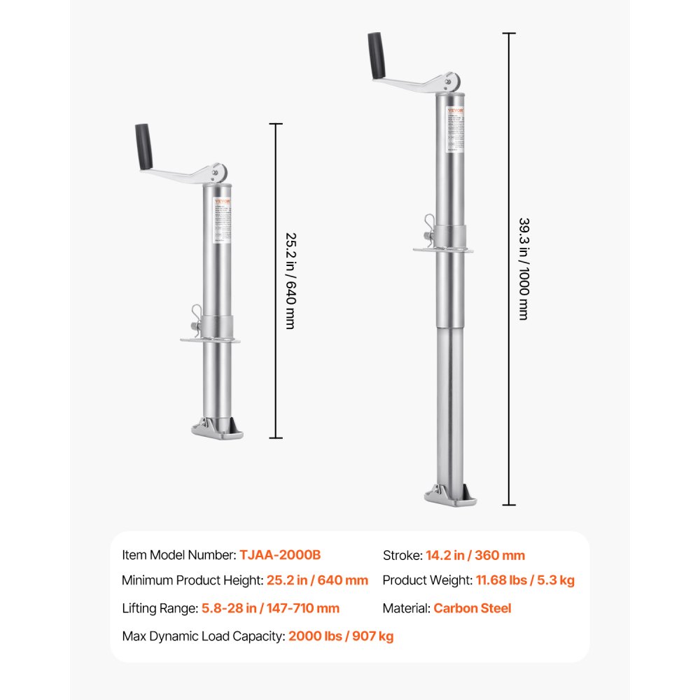 VEVOR Anhängerheber 147–507mm Anhängerstütze Reiseanhänger Ausdrehstütze 907kg