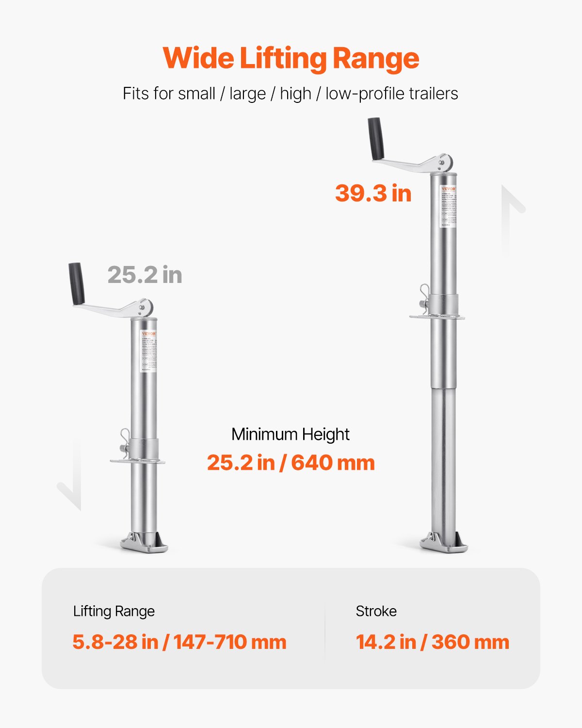 VEVOR Anhängerheber 147–507mm Anhängerstütze Reiseanhänger Ausdrehstütze 907kg