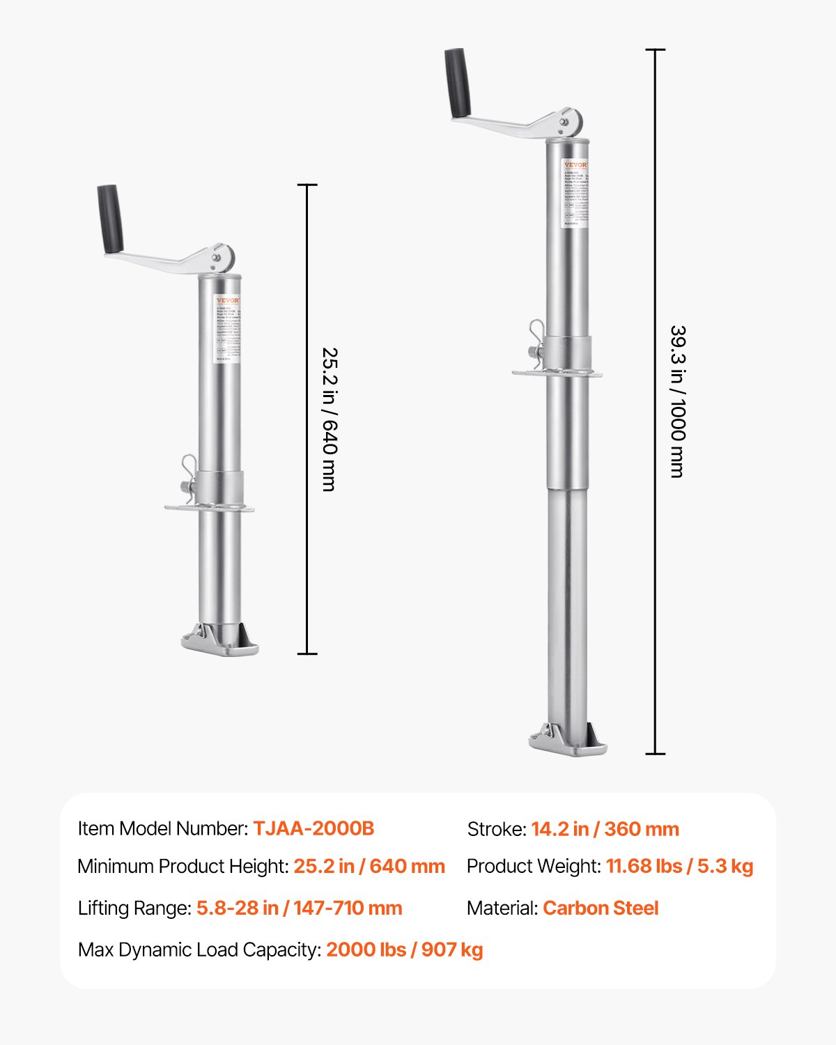 VEVOR Anhängerheber 147–507mm Anhängerstütze Reiseanhänger Ausdrehstütze 907kg