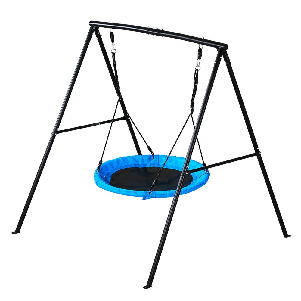 VEVOR Gartenschaukel mit A-förmigem Metallgestell, Schaukelsitz (101,6 cm Groß), bis zu 199,6 kg Tragkraft, Schaukelset Outdoor, Verstärkt mit Spiralförmigen Bodenankern, Tellerschaukel Schwarz Blau