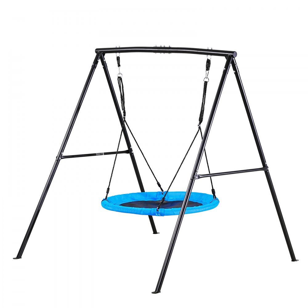 VEVOR Gartenschaukel mit A-förmigem Metallgestell, Schaukelsitz (101,6 cm Groß), bis zu 199,6 kg Tragkraft, Schaukelset Outdoor, Verstärkt mit Spiralförmigen Bodenankern, Tellerschaukel Schwarz Blau