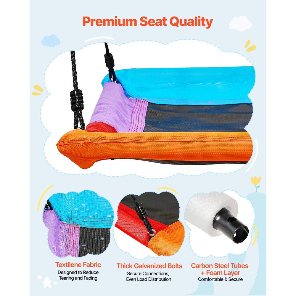 VEVOR Gartenschaukel mit A-förmigem Metallgestell, Schaukelsitz (150 x 81 cm), bis zu 199,6 kg Tragkraft, Schaukelset Outdoor, Verstärkt mit Spiralförmigen Bodenankern, Kinderschaukel Farbenfroh