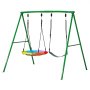 VEVOR Gartenschaukel mit A-förmigem Metallgestell, Doppelschaukel (1 Tellerschaukel & 1 Gurtschaukel), bis zu 199,6 kg Tragkraft, Schaukelset Outdoor, Verstärkt mit Spiralförmigen Bodenankern