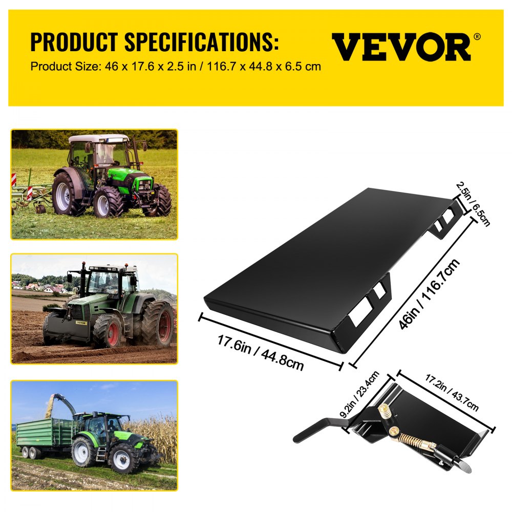 VEVOR Compact Loader Attachment 3/8 Inch Compact Loader Quick Mount Plate 85 lb Compact Loader Attachment 18.5 Inch Height Quick Mount Compact Loader Attachments for Buckets, Plows, Forks