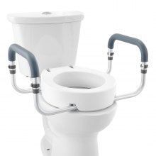 VEVOR Toilettensitzerhöhung, 88,9 mm Hoch, Tragkraft 136 kg, für Runde Standardtoiletten, Aluminium-Handlauf, mit EVA-Armlehnenpolster, für Senioren, Behinderte, Patienten, Schwangere, Mediziner