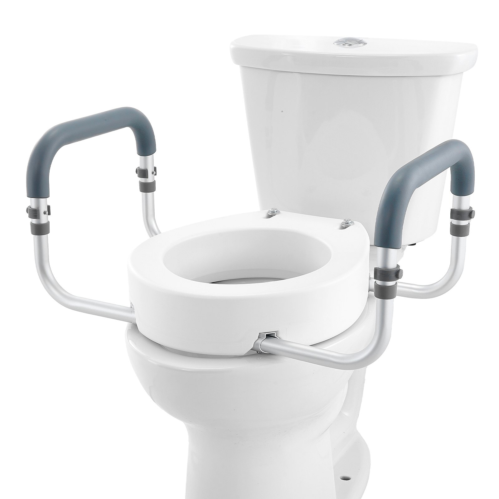 VEVOR Toilettensitzerhöhung, 88,9 mm Hoch, Tragkraft 136 kg, für Runde Standardtoiletten, Aluminium-Handlauf, mit EVA-Armlehnenpolster, für Senioren, Behinderte, Patienten, Schwangere, Mediziner