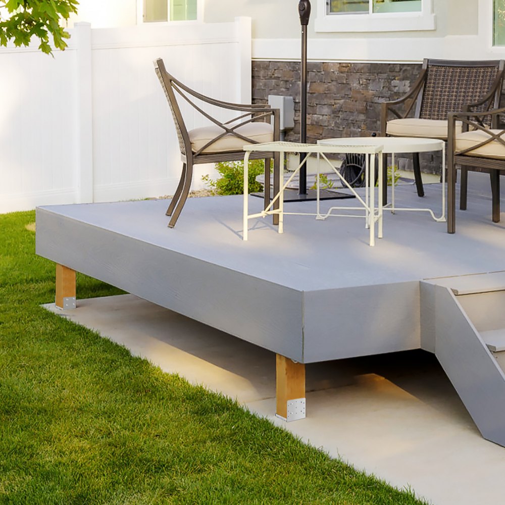 VEVOR 4-piece set of screw-on post anchors, 190 x 200 x 180 mm, carbon steel post shoe, post base, ground sleeve, support foot. Ideal for veranda railings, pergolas and columns.