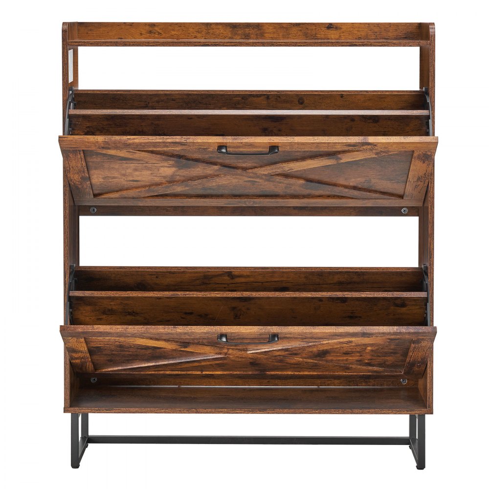 VEVOR Schuhschrank mit 2 Klappen & Kippschutz, platzsparender Schuhkipper, freistehender Schuhregal-Organizer für den Eingang Flur Wohnzimmer Veranda, Vintage Schuhregal 800x240x973mm Braun