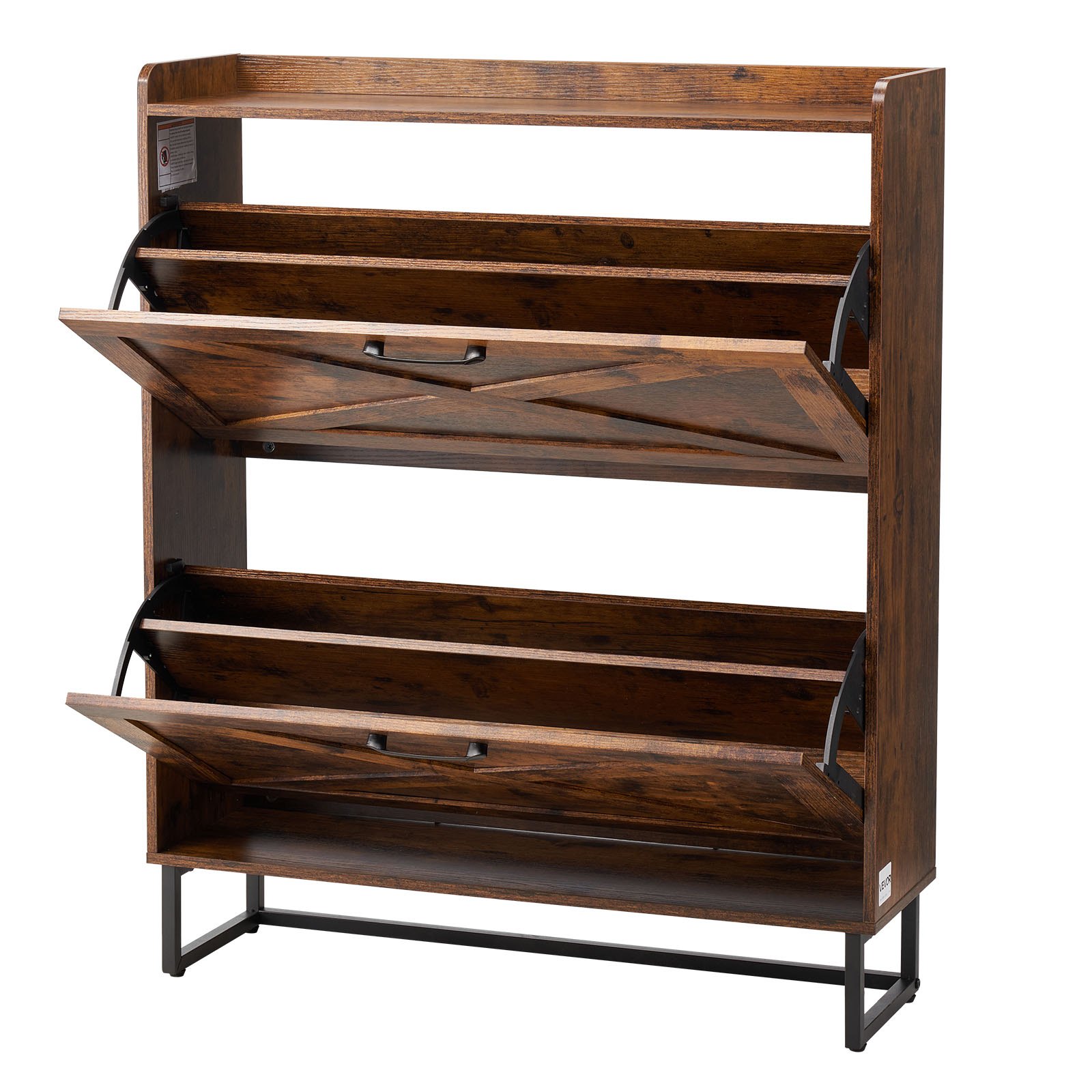 VEVOR Schuhschrank mit 2 Klappen & Kippschutz, platzsparender Schuhkipper, freistehender Schuhregal-Organizer für den Eingang Flur Wohnzimmer Veranda, Vintage Schuhregal 800x240x973mm Braun