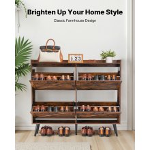 VEVOR Schuhschrank mit 4 Klappen & Kippschutz, platzsparender Schuhkipper, freistehender Schuhregal-Organizer für den Eingang Flur Wohnzimmer Veranda, Vintage Schuhregal 120 x 24 x 105 cm Braun