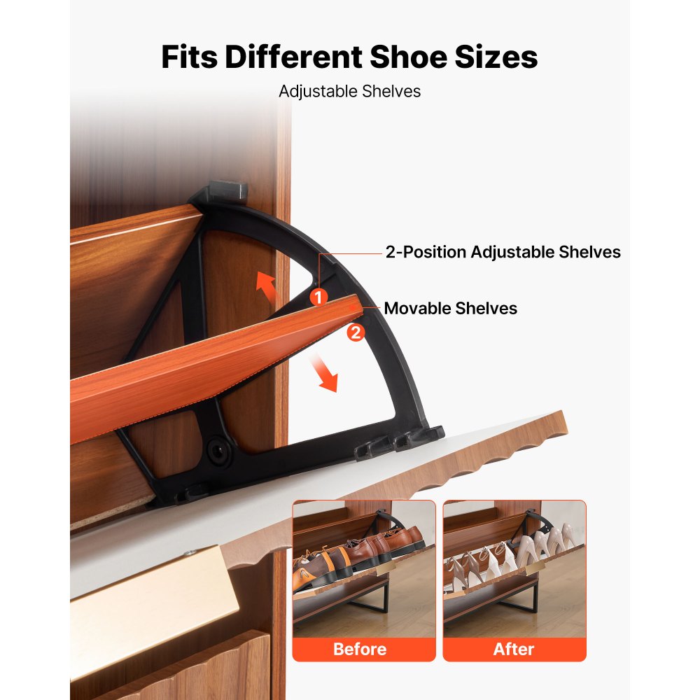 VEVOR Schuhschrank mit 2 Klappen, platzsparender Schuhkipper & Kippschutz, freistehender Schuhregal-Organizer für den Eingang Flur Wohnzimmer Veranda, Schuhregal 80 x 24 x 100 cm Braun