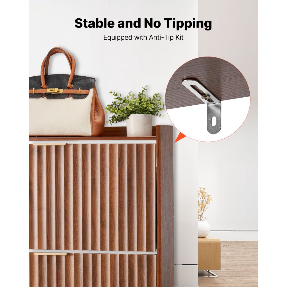 VEVOR Schuhschrank mit 2 Klappen, platzsparender Schuhkipper & Kippschutz, freistehender Schuhregal-Organizer für den Eingang Flur Wohnzimmer Veranda, Schuhregal 80 x 24 x 100 cm Braun