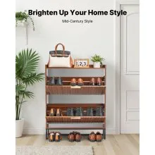 VEVOR Schuhschrank mit 2 Klappen, platzsparender Schuhkipper & Kippschutz, freistehender Schuhregal-Organizer für den Eingang Flur Wohnzimmer Veranda, Schuhregal 80 x 24 x 100 cm Braun