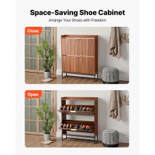 VEVOR Schuhschrank mit 2 Klappen, platzsparender Schuhkipper & Kippschutz, freistehender Schuhregal-Organizer für den Eingang Flur Wohnzimmer Veranda, Schuhregal 80 x 24 x 100 cm Braun