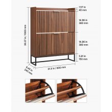 VEVOR Schuhschrank mit 2 Klappen, platzsparender Schuhkipper & Kippschutz, freistehender Schuhregal-Organizer für den Eingang Flur Wohnzimmer Veranda, Schuhregal 80 x 24 x 100 cm Braun
