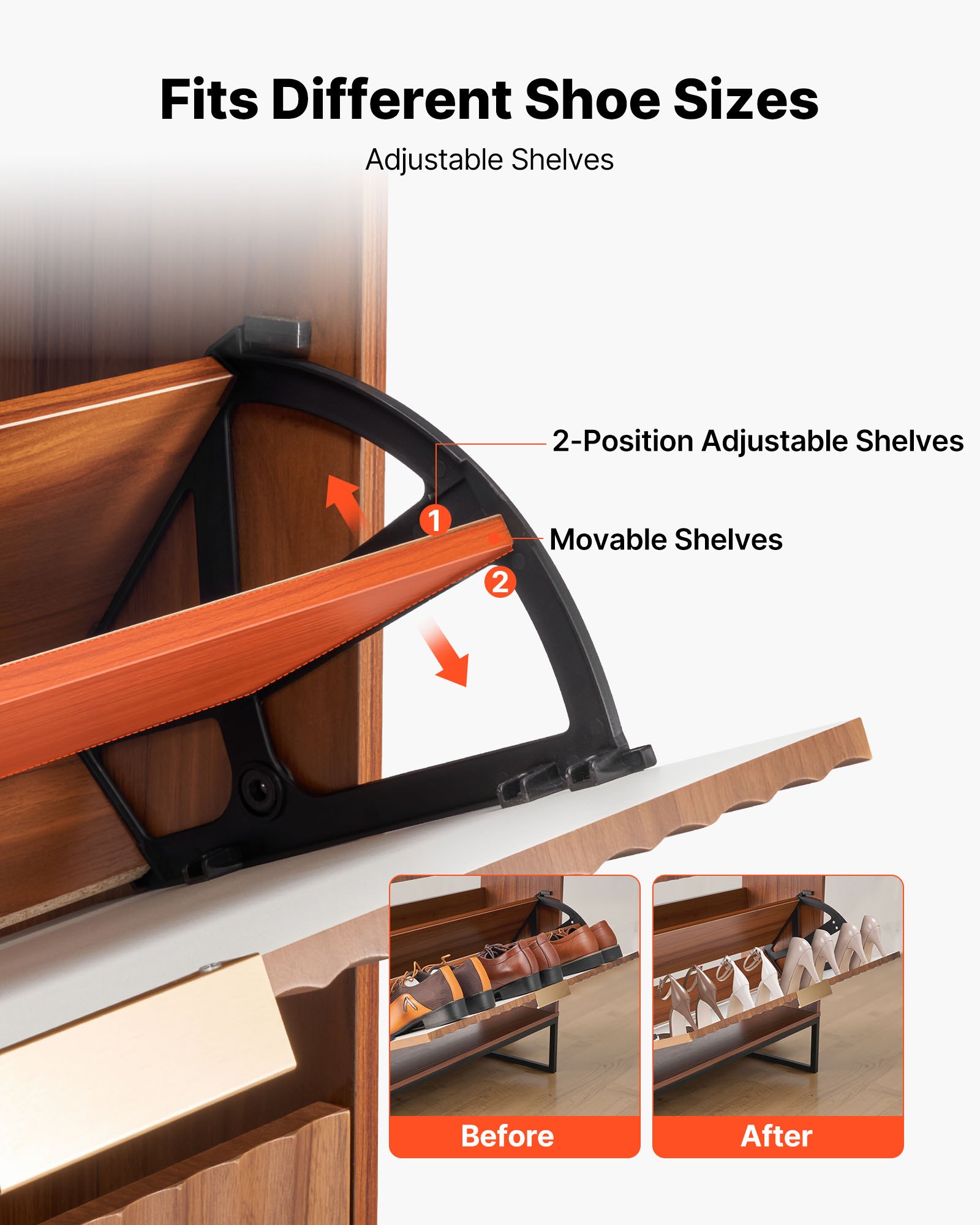 VEVOR Schuhschrank mit 2 Klappen, platzsparender Schuhkipper & Kippschutz, freistehender Schuhregal-Organizer für den Eingang Flur Wohnzimmer Veranda, Schuhregal 80 x 24 x 100 cm Braun