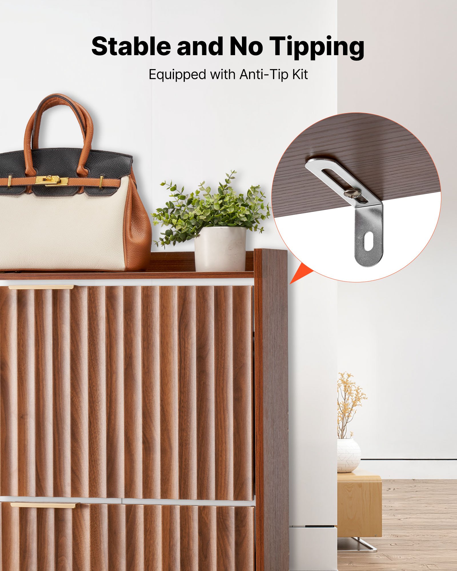 VEVOR Schuhschrank mit 2 Klappen, platzsparender Schuhkipper & Kippschutz, freistehender Schuhregal-Organizer für den Eingang Flur Wohnzimmer Veranda, Schuhregal 80 x 24 x 100 cm Braun