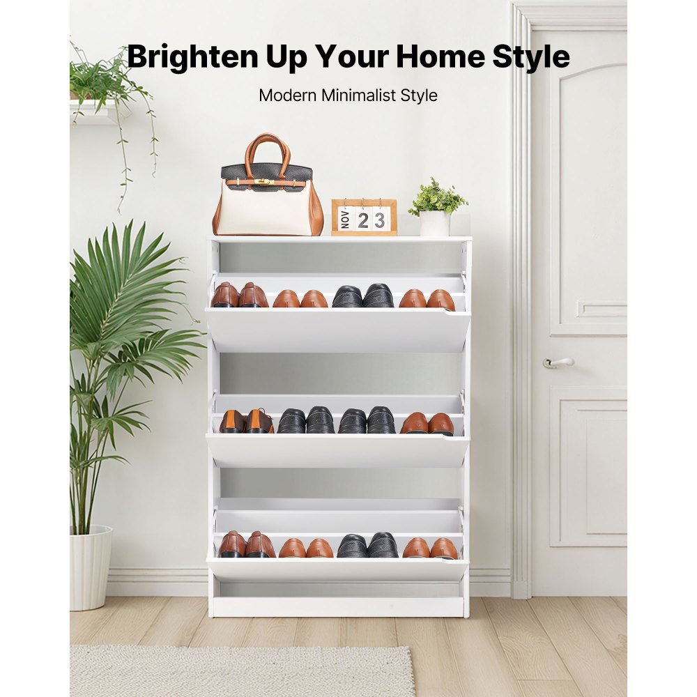 VEVOR Schuhschrank mit 3 Klappen, platzsparender Schuhkipper, freistehender Schuhregal-Organizer für den Eingang Flur Wohnzimmer Veranda, modernes Schuhregal 800 x 220 x 1165 mm Weiß