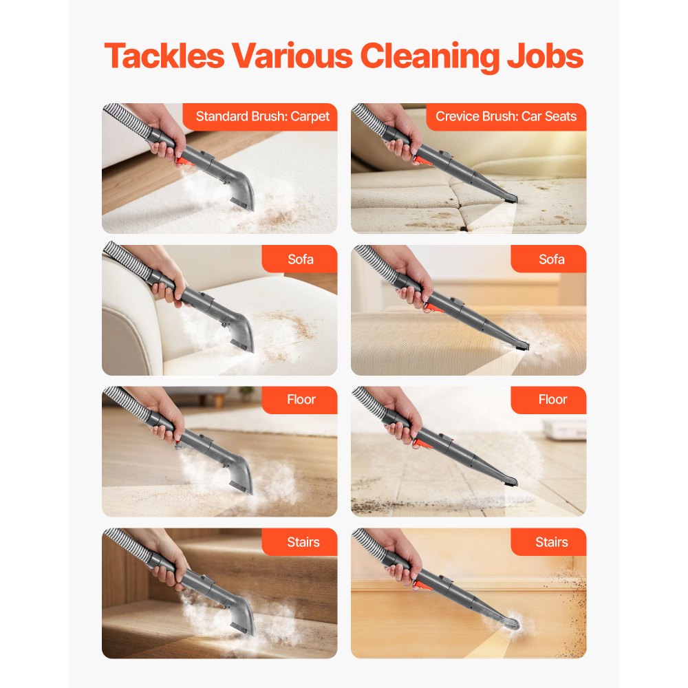 VEVOR Teppichreinigungsmaschine 1,5 L Frischwassertank & 0,8 L Schmutzwassertank, tragbarer Polsterreiniger, 11,5 kPa Waschsauger Fleckentiefenreiniger für Teppich Couch Haushaltsreinigung