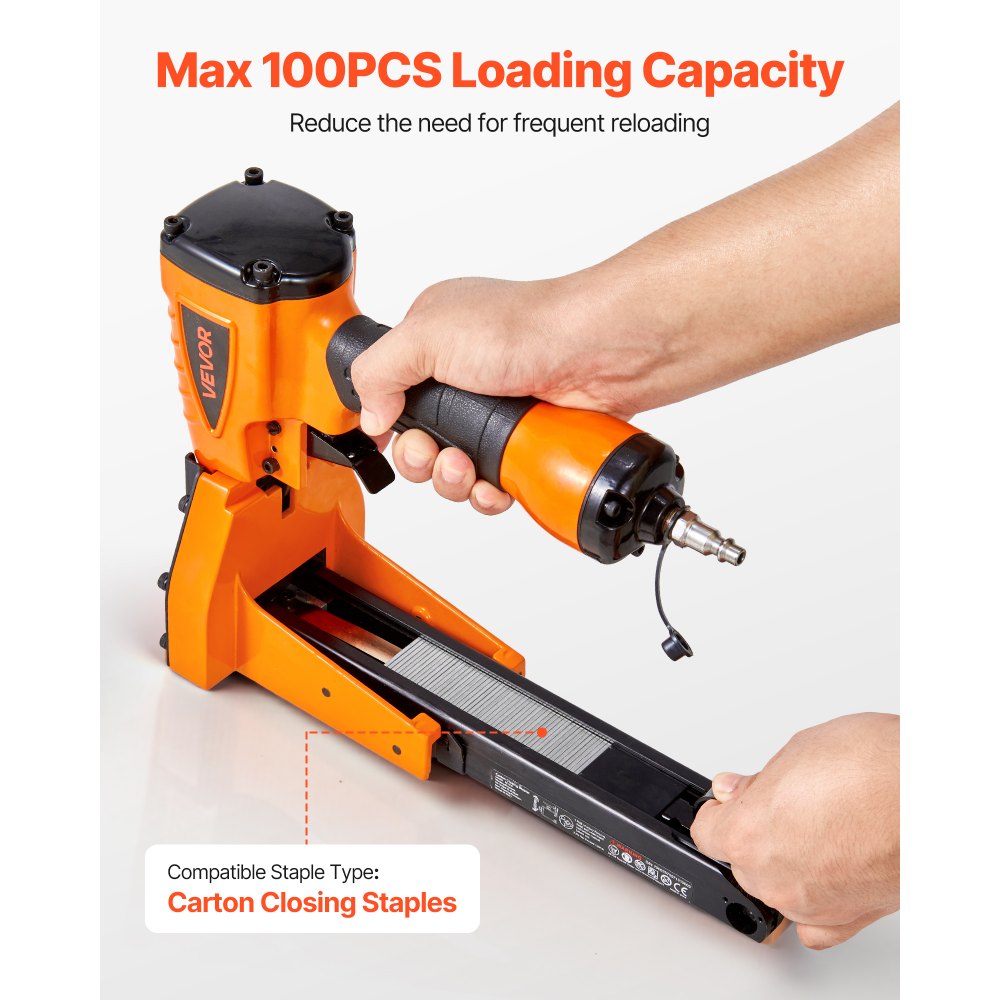 VEVOR Pneumatisches Kartonverschlussgerät, Kartonverschlusshefter für 34,8 mm Krone, 16 mm und 19 mm Länge,  70–120 PSI Kartondeckelhefter für Kisten, Kartonverschluss, Verpackung