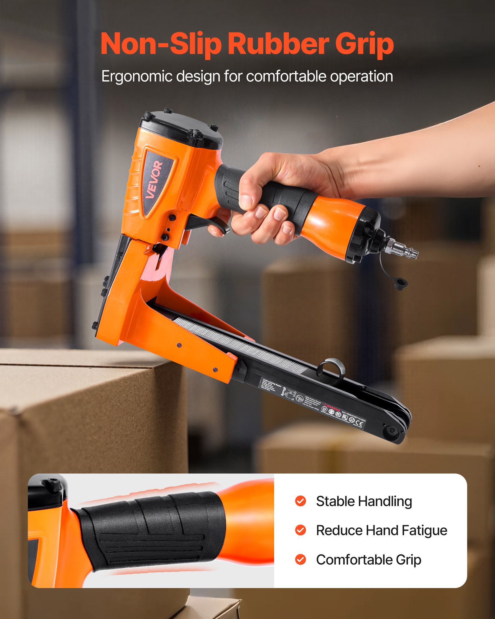 VEVOR Pneumatisches Kartonverschlussgerät, Kartonverschlusshefter für 34,8 mm Krone, 16 mm und 19 mm Länge,  70–120 PSI Kartondeckelhefter für Kisten, Kartonverschluss, Verpackung