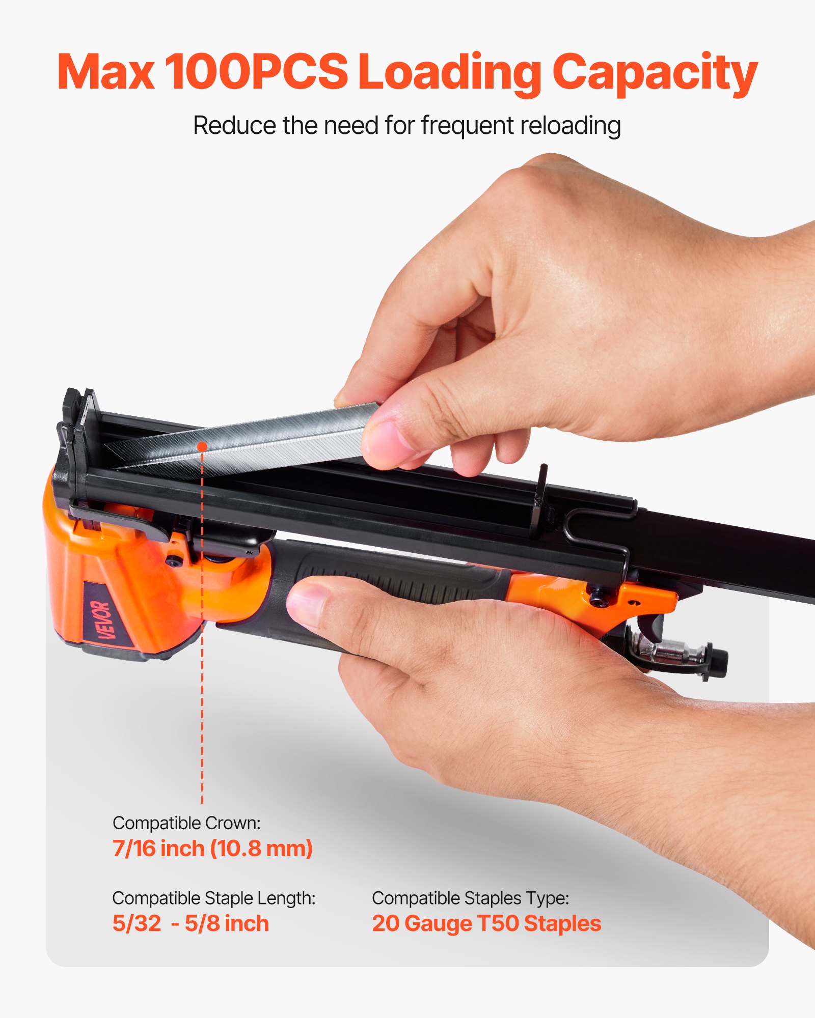 VEVOR Pneumatic Staple Gun, 20 Gauge T50 Pneumatic Upholstery Stapler for 10.8mm Crown 4mm-16mm Length Staples, 70-110 PSI Air Staple Gun for Woodworking, Upholstering, Fabric, Crafts, DIY Projects