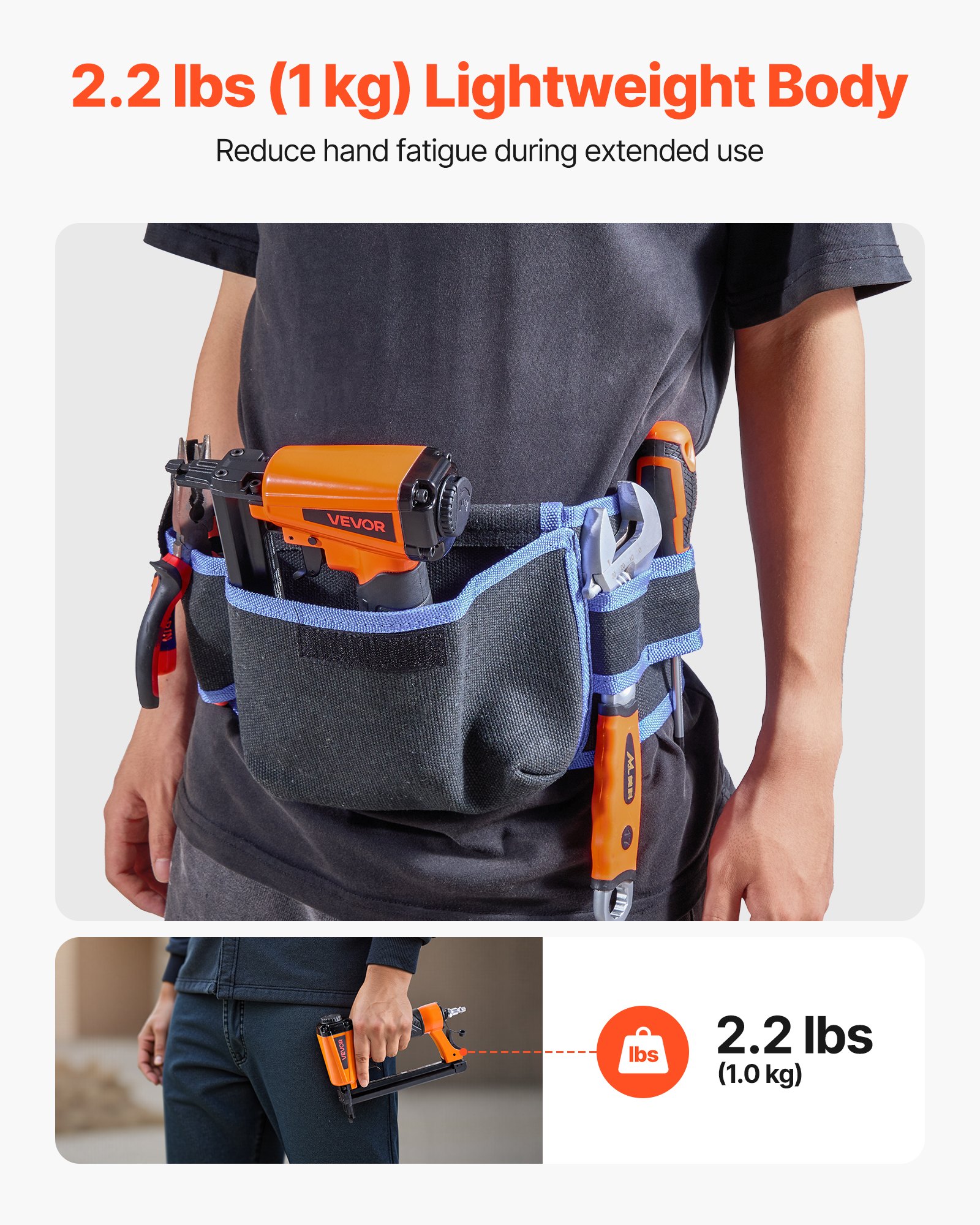 VEVOR Pneumatic Staple Gun, 20 Gauge T50 Pneumatic Upholstery Stapler for 10.8mm Crown 4mm-16mm Length Staples, 70-110 PSI Air Staple Gun for Woodworking, Upholstering, Fabric, Crafts, DIY Projects