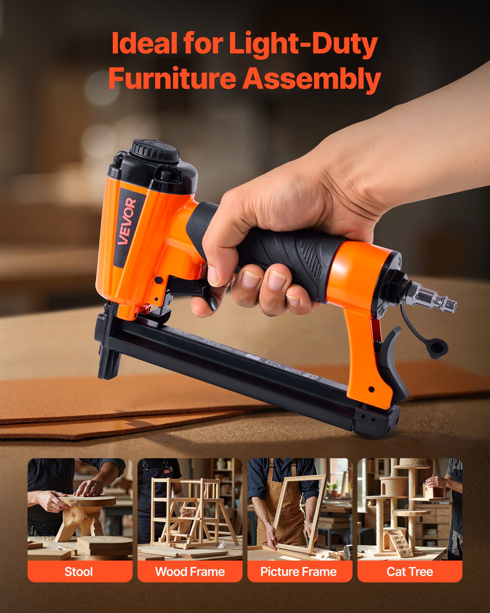 VEVOR Pneumatic Staple Gun, 20 Gauge T50 Pneumatic Upholstery Stapler for 10.8mm Crown 4mm-16mm Length Staples, 70-110 PSI Air Staple Gun for Woodworking, Upholstering, Fabric, Crafts, DIY Projects