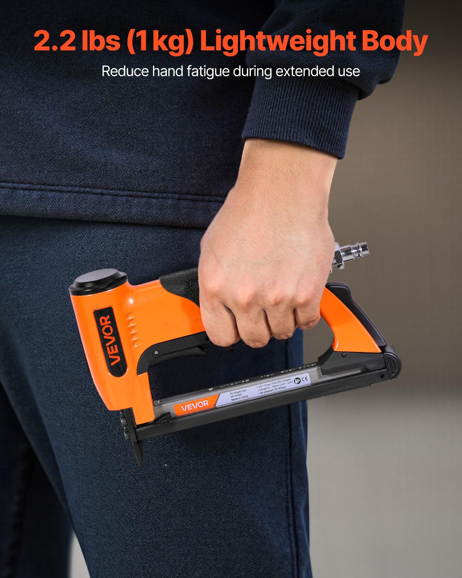 VEVOR Druckluftnagler, Drucklufttacker für Feindrahtklammern der Serie 50, 12,8 mm Krone, 6-16 mm Länge, max. 110 Stk. Druckluft Nagelpistole für Polsterarbeiten, Holzarbeiten, Heimwerkerprojekte