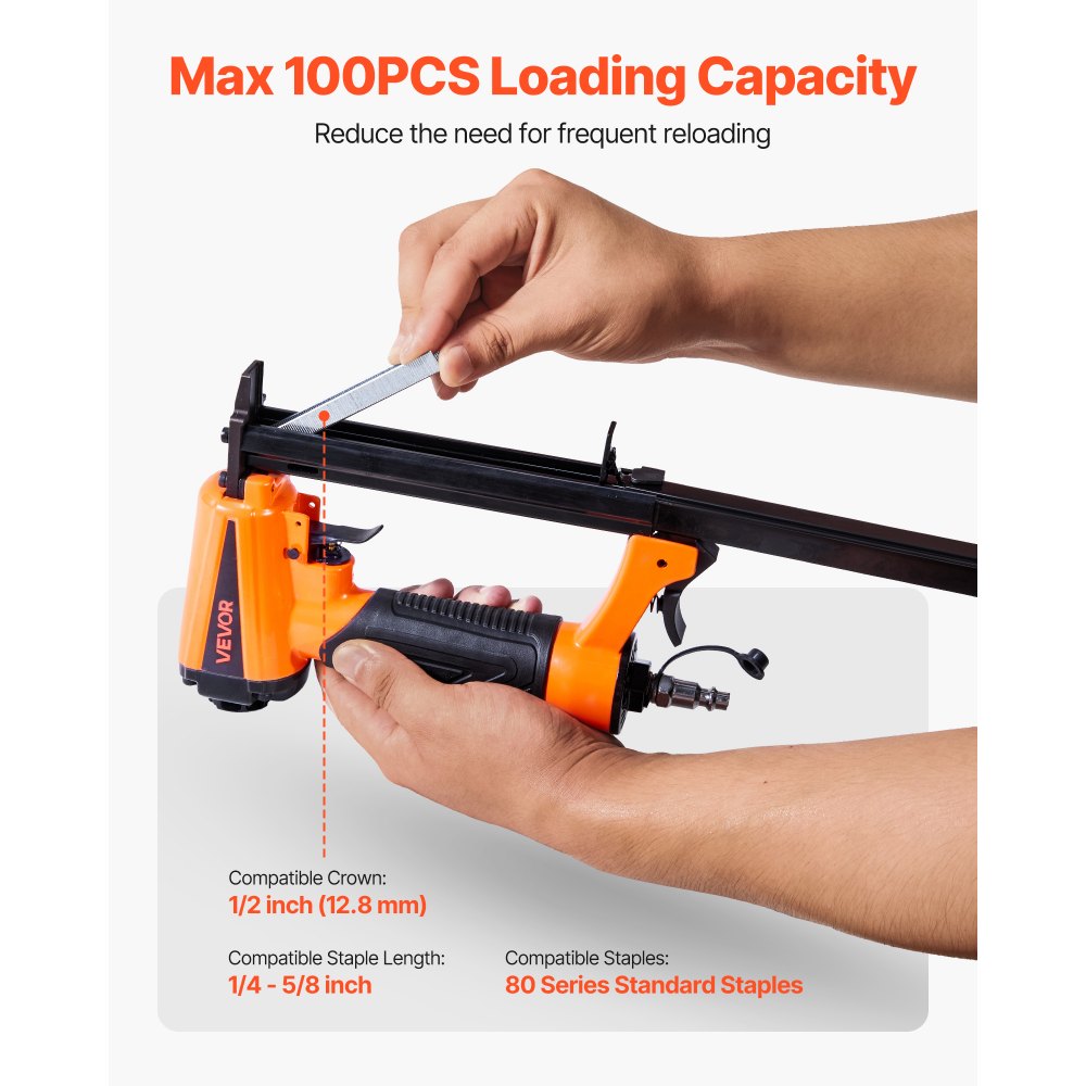 VEVOR Druckluft-Tacker, Druckluftnagler für 80er-Serie, 12,8 mm Krone, 6–16 mm Länge, Klammern, 70–110 PSI, Klammergerät für Holzbearbeitung, Polsterarbeiten, Handwerk, Heimwerkerprojekte
