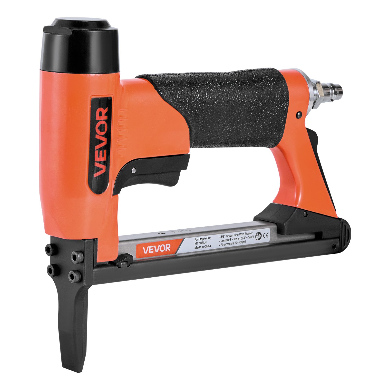 VEVOR Druckluftnagler, Langnasen-Drucklufttacker für Feindrahtklammern der Serie 71, 9,5 mm Krone, 6-16 mm Länge, max. 180 Stk. Nagelpistole für Polsterarbeiten, Holzbearbeitung, Heimwerken