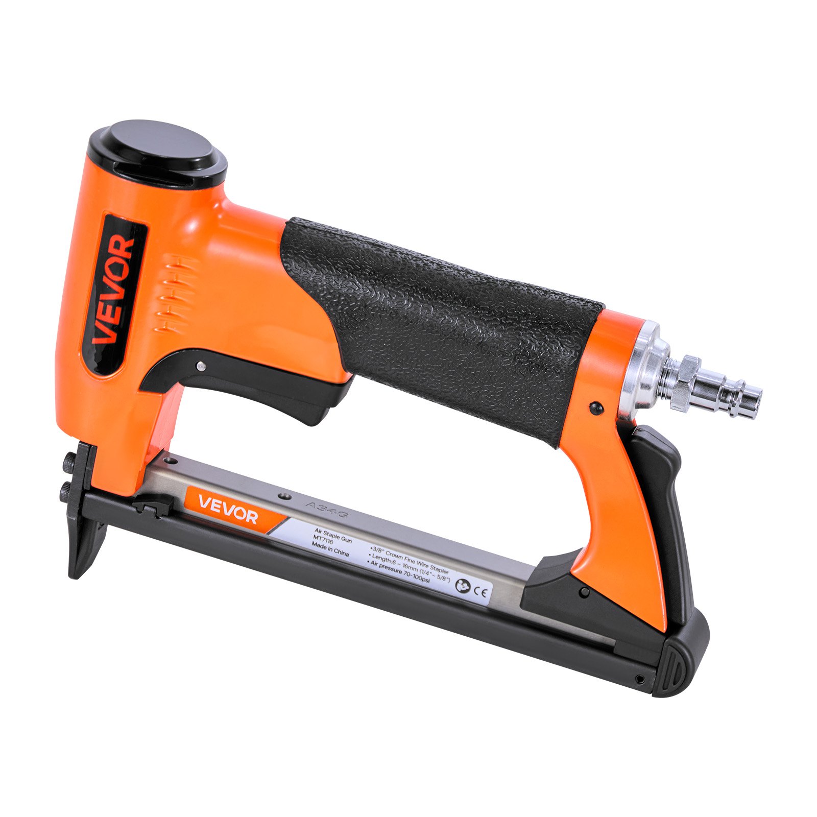 VEVOR Drucklufttacker, Druckluftnagler für Feindrahtklammern der Serie 71, 9,5 mm Krone, 6–16 mm Länge, max. 180 Stk. Druckluft Nagelpistole für Polsterarbeiten, Holzarbeiten, Heimwerkerprojekte