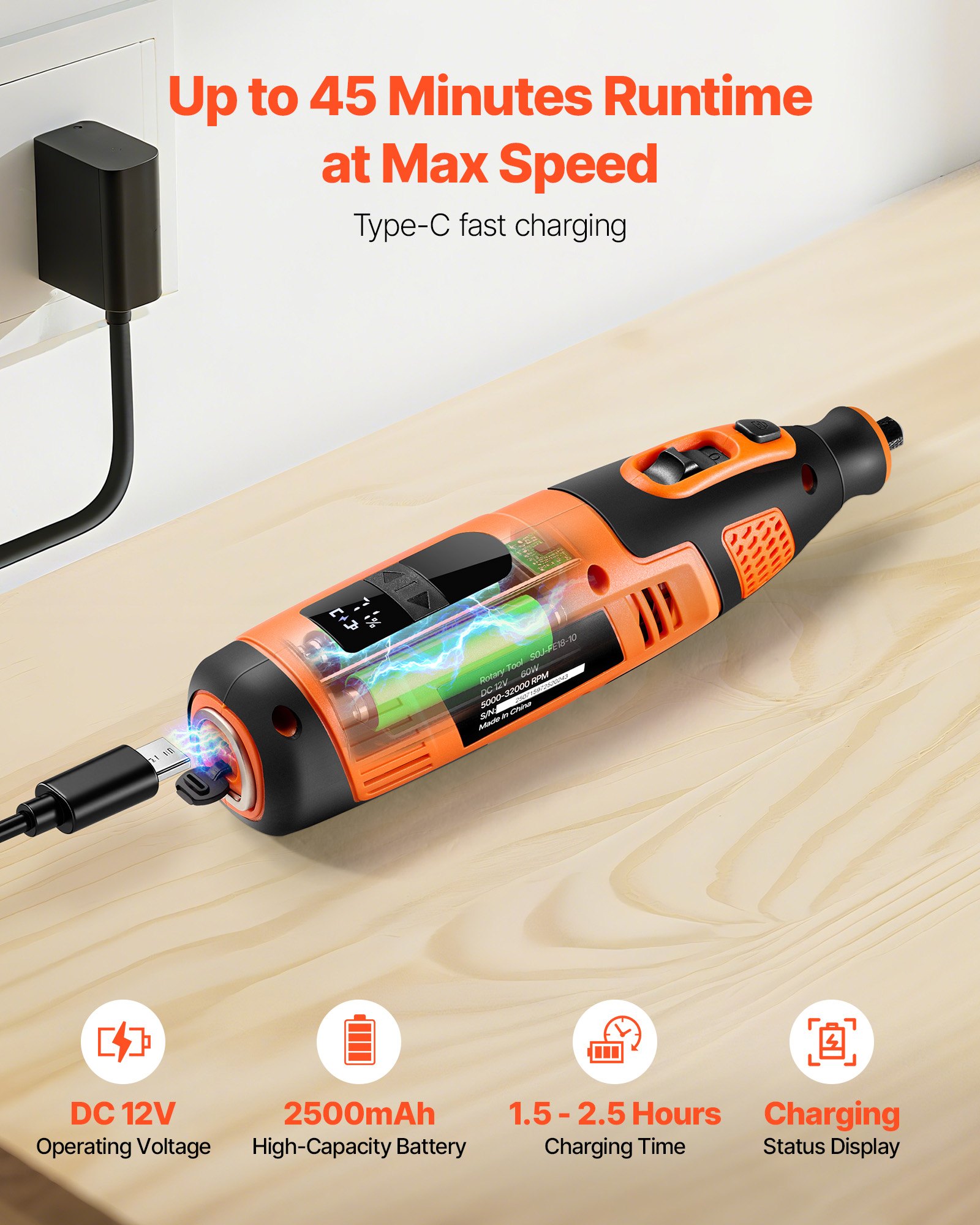 VEVOR 119-Piece Cordless Rotary Tool Kit, DC12V Portable Mini Power Rotary Tool, 28-Level Speed 5000-32000 RPM Multi-Purpose DIY Tools for Engraving, Sanding, Polishing, Carving, Cutting, DIY Crafts