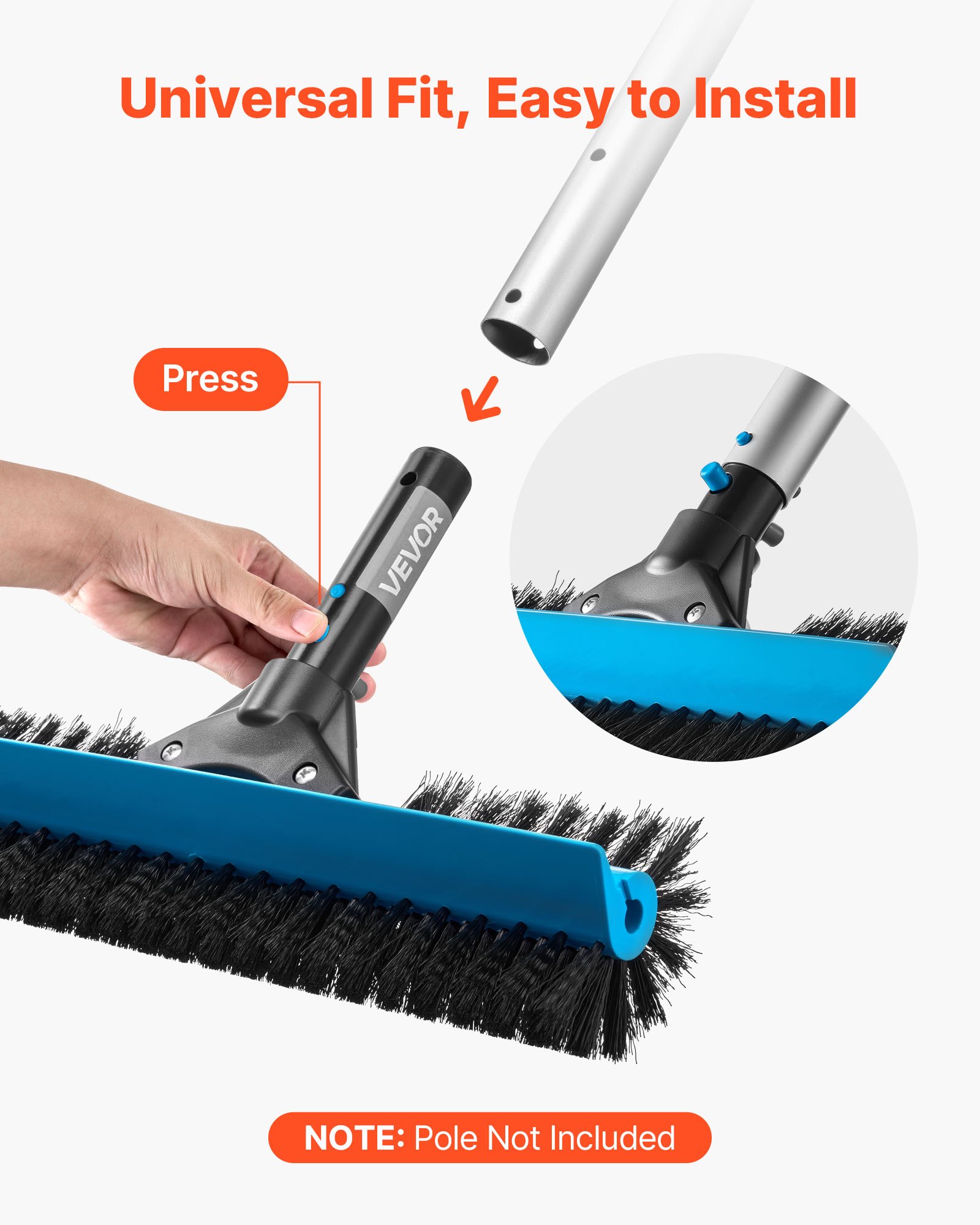 VEVOR Pool Brush Head, 508 mm Scrub Brushes with Nylon Bristles and Aluminum Pole Connector, Heavy Duty Curved Brush Head for Cleaning Inground/Above Ground Swimming Pool Walls, Pole Not Included