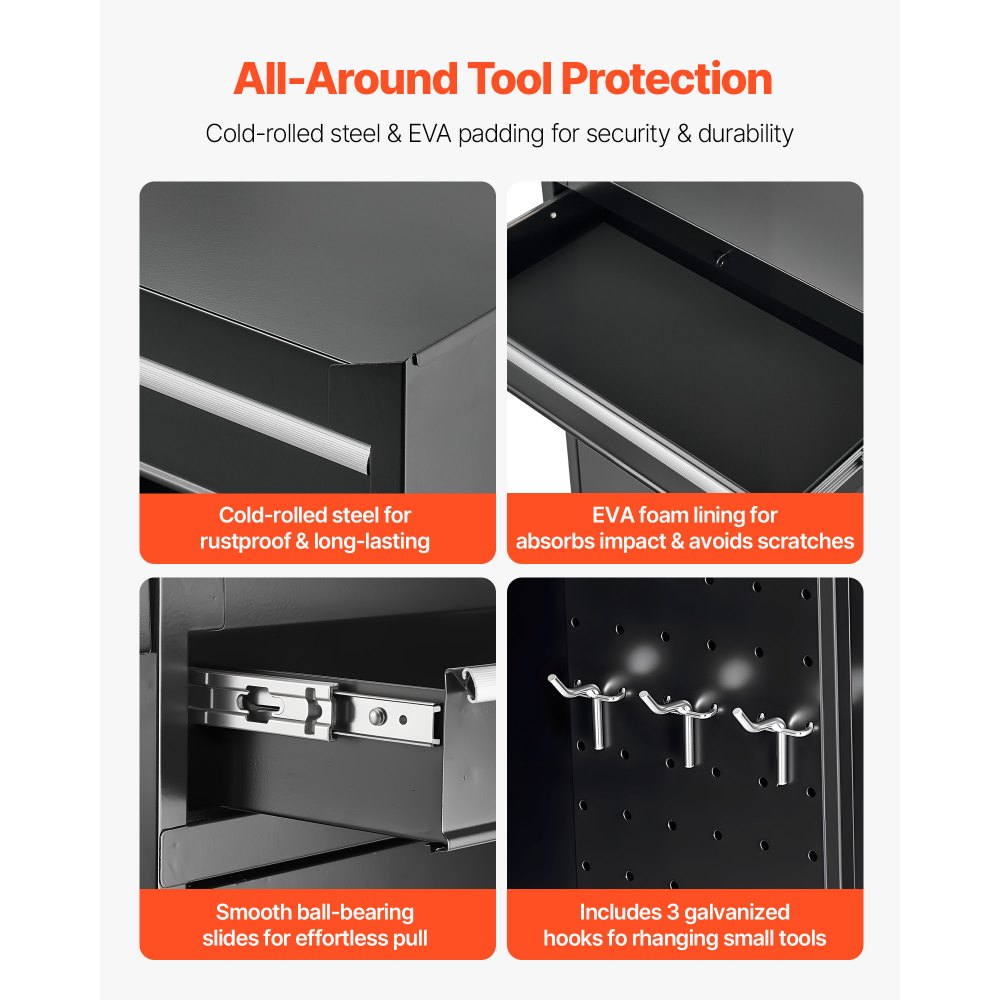 VEVOR Werkstattwagen, 2-in-1-Design, Werkzeugwagen mit 5 Schubladen & abnehmbarem Metall-Werkzeugkasten, Verriegelungsstange, Schutzauskleidung & Werkzeugregal, Garagen-Organizer für Lager, Werkstatt
