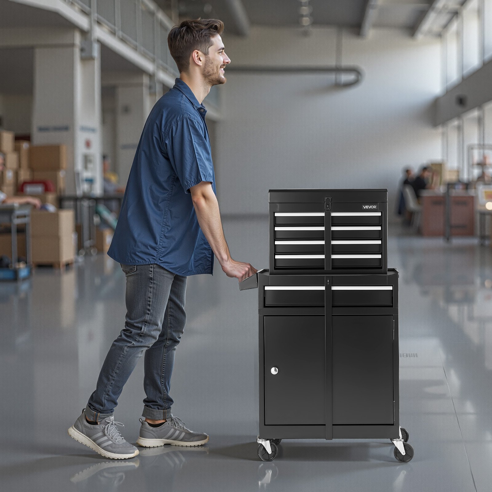 VEVOR Rolling Tool Chest, 2-in-1 Design, 5 Drawers Tool Cabinet Organizer with Detachable Top Metal Toolbox, Lock Bar, Protective Liner, and Tools Rack, Garage Storage Cabinet for Warehouse, Workshop