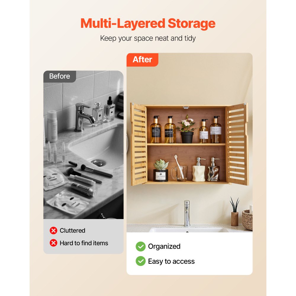 VEVOR Badezimmer Wandschrank Medizinschrank mit 2 Türen & höhenverstellbaren Regalen, Aufbewahrungsschrank über der Toilette zur Wandmontage, Hängeschrank für Küche Toilette Waschküche