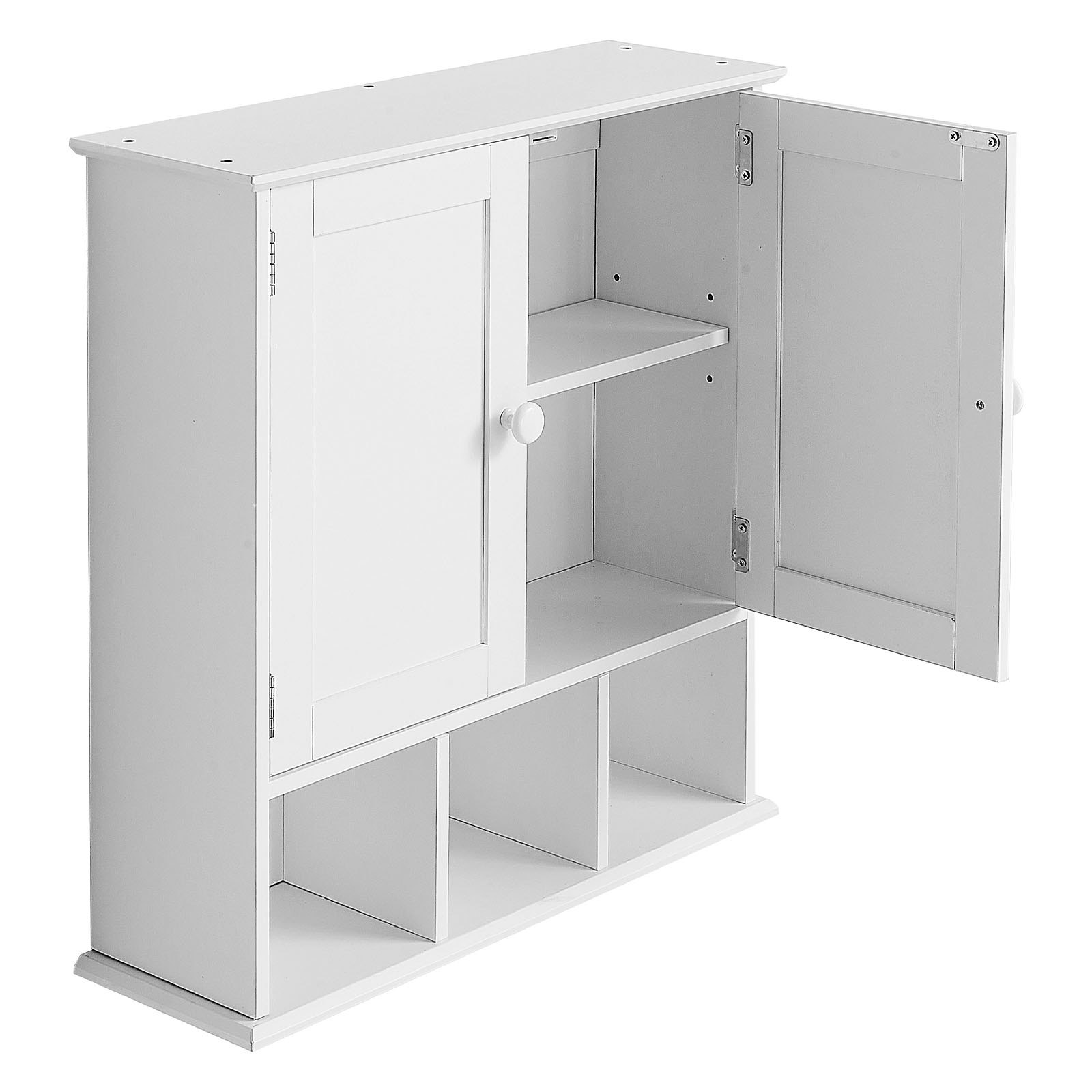 VEVOR Bathroom Wall Cabinet, 2 Doors & Adjustable Shelf, Over the Toilet Storage Medicine Cabinet Wall Mounted, Hanging Organizer with Shelves & Open Partition for Laundry Room Kitchen Restroom, White
