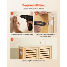 VEVOR Badezimmer Wandschrank Medizinschrank mit 2 Türen & verstellbaren Regalen, Aufbewahrungsschrank über der Toilette zur Wandmontage, Hängeschrank mit offener Trennwand für Küche, Toilette