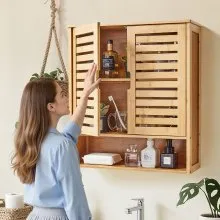 VEVOR Badezimmer Wandschrank Medizinschrank mit 2 Türen & verstellbaren Regalen, Aufbewahrungsschrank über der Toilette zur Wandmontage, Hängeschrank mit offener Trennwand für Küche, Toilette