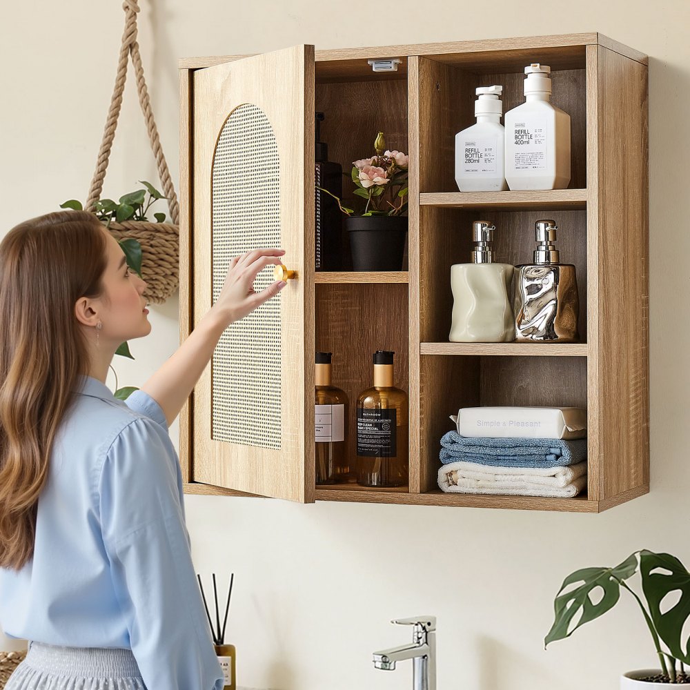 VEVOR Badezimmer Wandschrank Medizinschrank mit verstellbaren Regalen (5-stufige Einstellung), Aufbewahrungsschrank über der Toilette zur Wandmontage, Hängeschrank mit offenen Fächern für Toilette