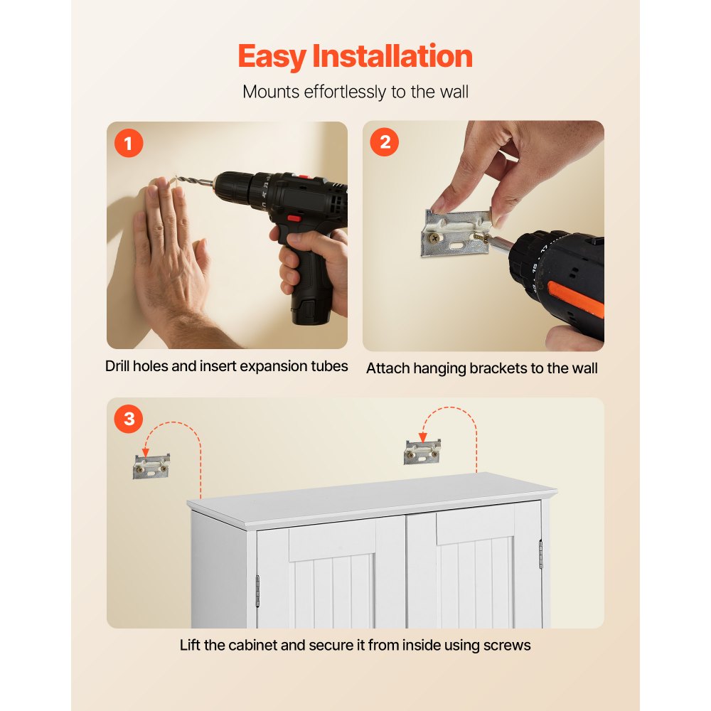 VEVOR Bathroom Wall Cabinet, 2 Doors and Adjustable Shelf, Over the Toilet Storage Medicine Cabinet Wall Mounted, Space Saving Hanging Organizer with Shelves for Laundry Room Kitchen Restroom, White