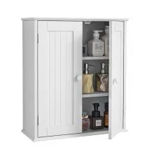 VEVOR Badezimmer Wandschrank Medizinschrank (3 Ebenen) mit 2 Türen & verstellbaren Regalen, Aufbewahrungsschrank über der Toilette zur Wandmontage, Hängeschrank für Küche Toilette weiß