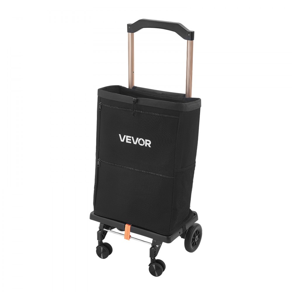 VEVOR Einkaufstrolley Faltbarer Einkaufswagen mit 75kg Tragkraft Schwarz, 40L Kapazität, Mit Kühlfach Teleskopgriff + 4 Rollen, Tasche Abnehmbar, 2-in-1 Einkaufsroller für Einkauf Camping Haushalt