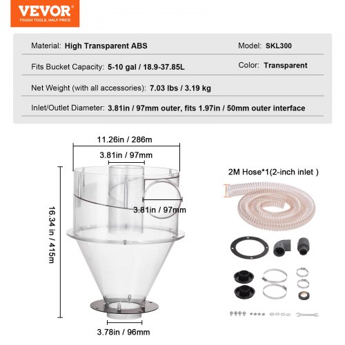 PRIMEBAG Zyklonabscheider Für Staubsauger Vorfilter Staubsammler Zyklon Abscheider 50mm Inkl. Zubehör - Bestleistung Beim Saugen