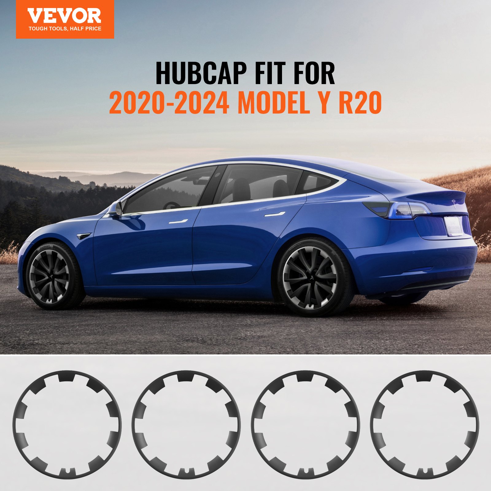 VEVOR Wheel Cover Wheel Caps 20 Inch Model Y Fully Fitting Wheel Cap with Snap Fastener Protective Strip Valve Nozzle Hole, ABS and PC Wheel Cap with High Rigidity and Reduced Wind Resistance